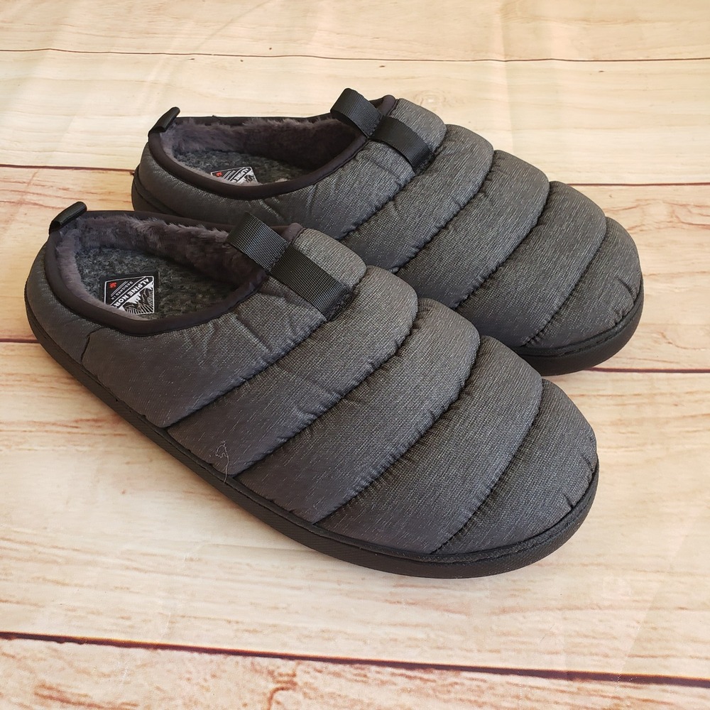 Alpine North Puffer Slippers Mens XL Gray Quilted Faux Fur Lined Indoor Outdoor